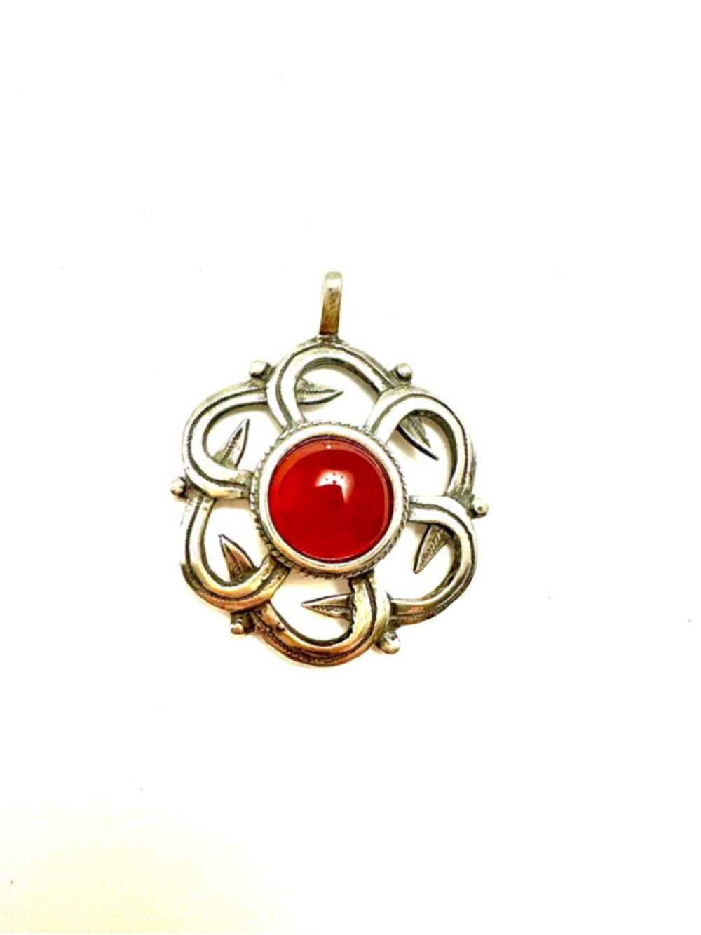 Necklace Sterling Carnelian Stone with Serpents Silver 925 Pendant